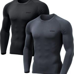 TSLA Men's Thermal Long Sleeve Compression Shirts, Athletic Base Layer Top, Winter Gear Running T-Shirt, Heat Core 2pack Black/Charcoal, Medium