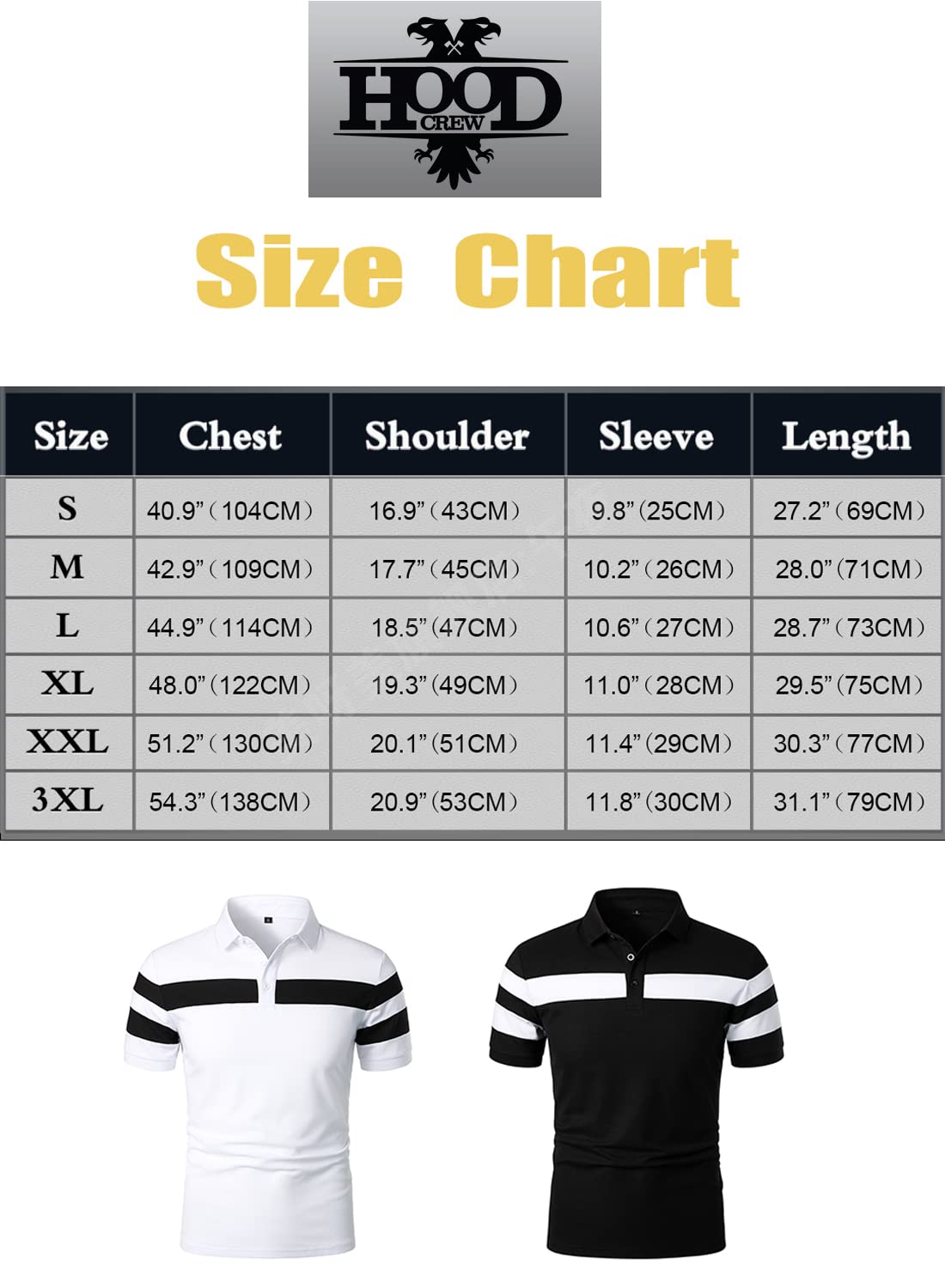 HOOD CREW Mens Short Sleeve Polo Shirts Stylish Design Summer T Shirt White M