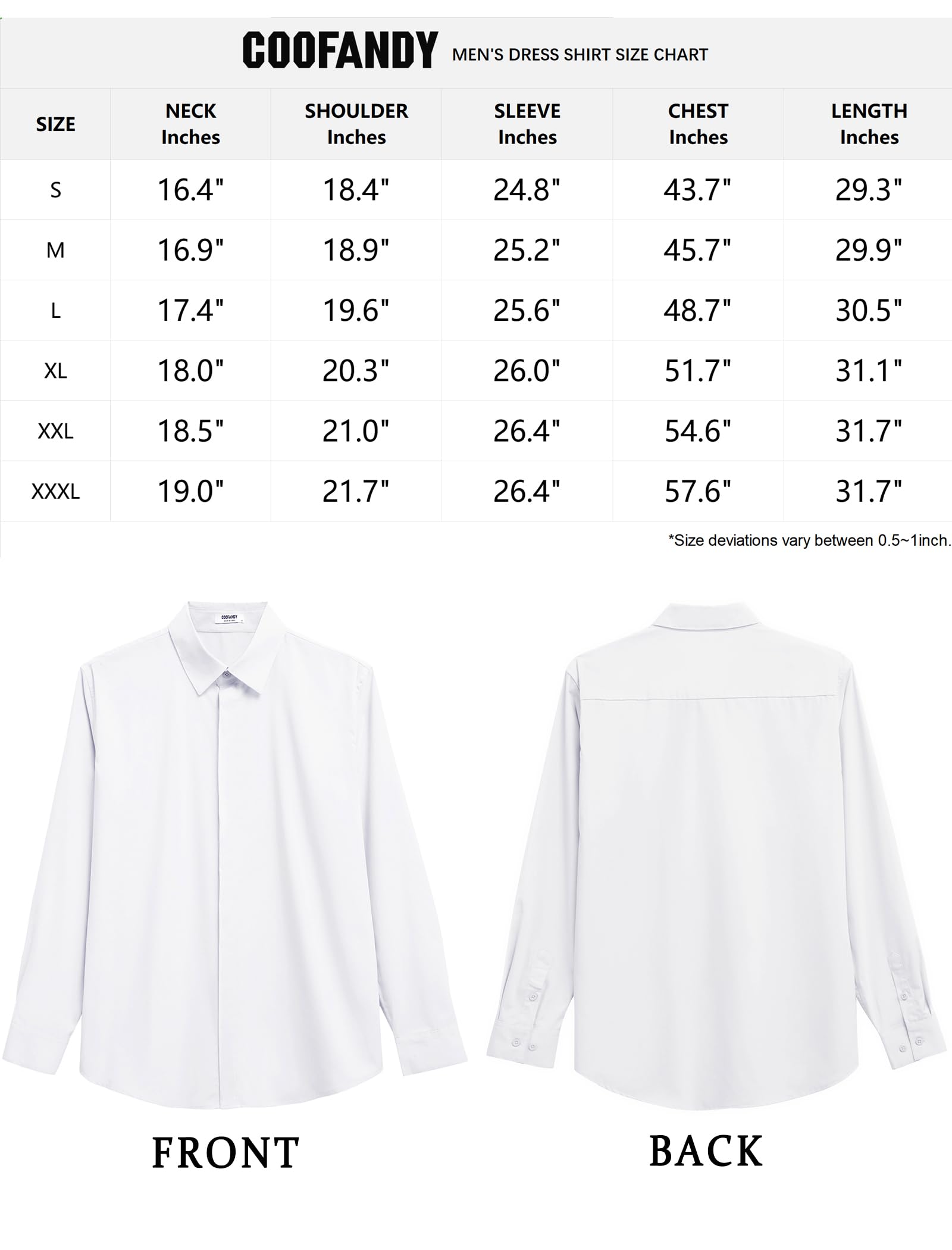 COOFANDY Men's Dress Shirts Soft Stretchy Formal Stylish Shirt Normal Classic Spread Collar Regular Fit Button-Down Tuckless Shirt Camisa De Vestir Para Hombre White 3XL XXXL