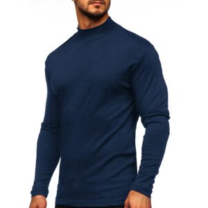 rela bota mens half turtleneck long sleeve pullover basic designed undershirt stretch slim fit sweaters royal blue