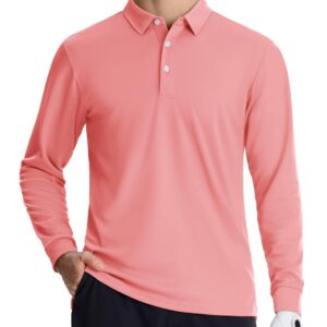 TACVASEN Mens Golf Shirts Long Sleeve Mens Polo Shirts Athletic Polo Shirt for Men Dry Fit Long Polo for Men Quick Dry Polo Shirts for Men Grey Pink