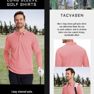 TACVASEN Mens Golf Shirts Long Sleeve Mens Polo Shirts Athletic Polo Shirt for Men Dry Fit Long Polo for Men Quick Dry Polo Shirts for Men Grey Pink