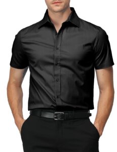 h2h mens slim fit short sleeve dress shirtsby black us xl/asia 2xl (kmtsts0132)