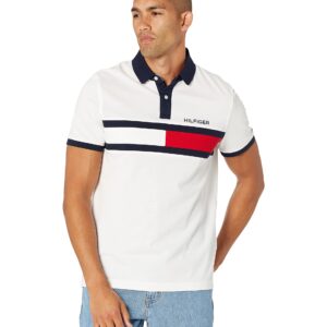 Tommy Hilfiger Men's Short Sleeve Cotton Pique Flag Polo in Regular Fit, BRIGHT WHITE, X-Large