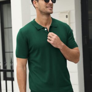 Syktkmx Mens Golf Polo Shirts Short Sleeve Casual Banded Bottom Stretch Classic Fit Solid Knit T-Shirts Olive Green