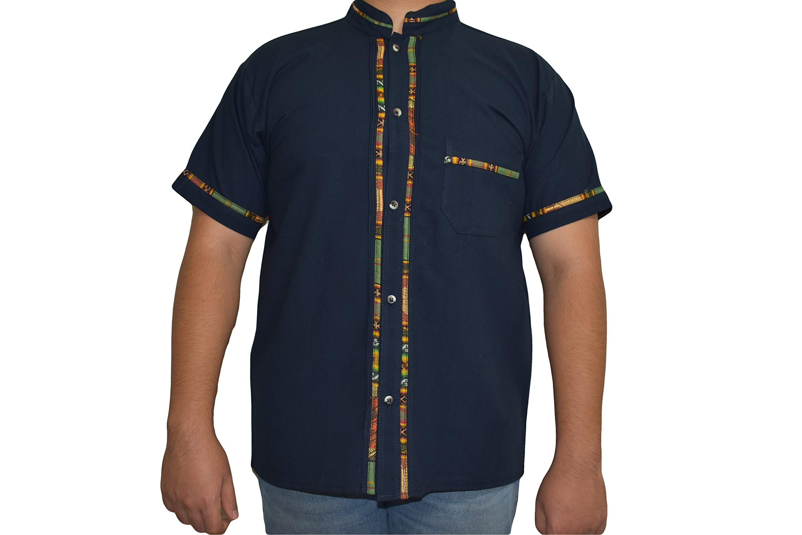 Mexican Guayabera Shirts for Men Multiple Colors Made in Mexico (Navy, L)