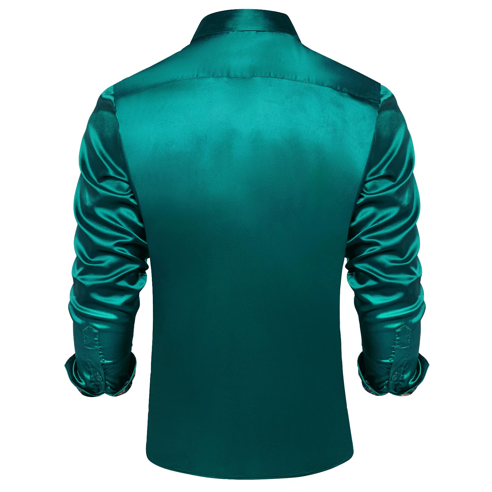 DiBanGu Men's Teal Satin Dress Shirts Casual Silk Casual Dance Party Shirt for Men Wrinkle Free Tuxedo Shirt