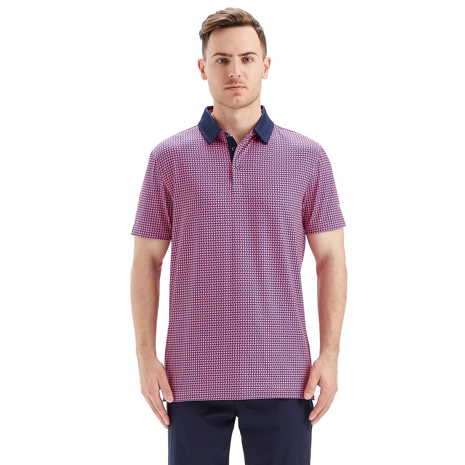 Golf Shirts for Men Dry Fit Short Sleeve Print Performance Moisture Wicking Polo Shirt