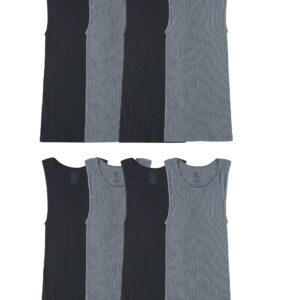 Fruit of the Loom Men's Sleeveless Tank A-Shirt, Tag Free & Moisture Wicking, Ribbed Stretch Fabric, 8 Pack-Black/Grey, Small