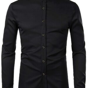 ZEROYAA Men's Luxury Gold Embroidery Design Slim Fit Long Sleeve Button Up Dress Shirts ZHCL44-Black Medium