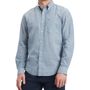 Tommy Hilfiger Men's Long Sleeve Linen Blend Shirt, Regular Fit, North Sky Blue, XX-Large