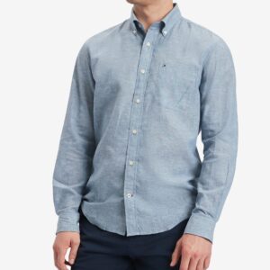 Tommy Hilfiger Men's Long Sleeve Linen Blend Shirt, Regular Fit, North Sky Blue, XX-Large