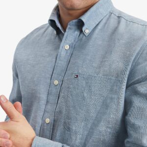 Tommy Hilfiger Men's Long Sleeve Linen Blend Shirt, Regular Fit, North Sky Blue, XX-Large