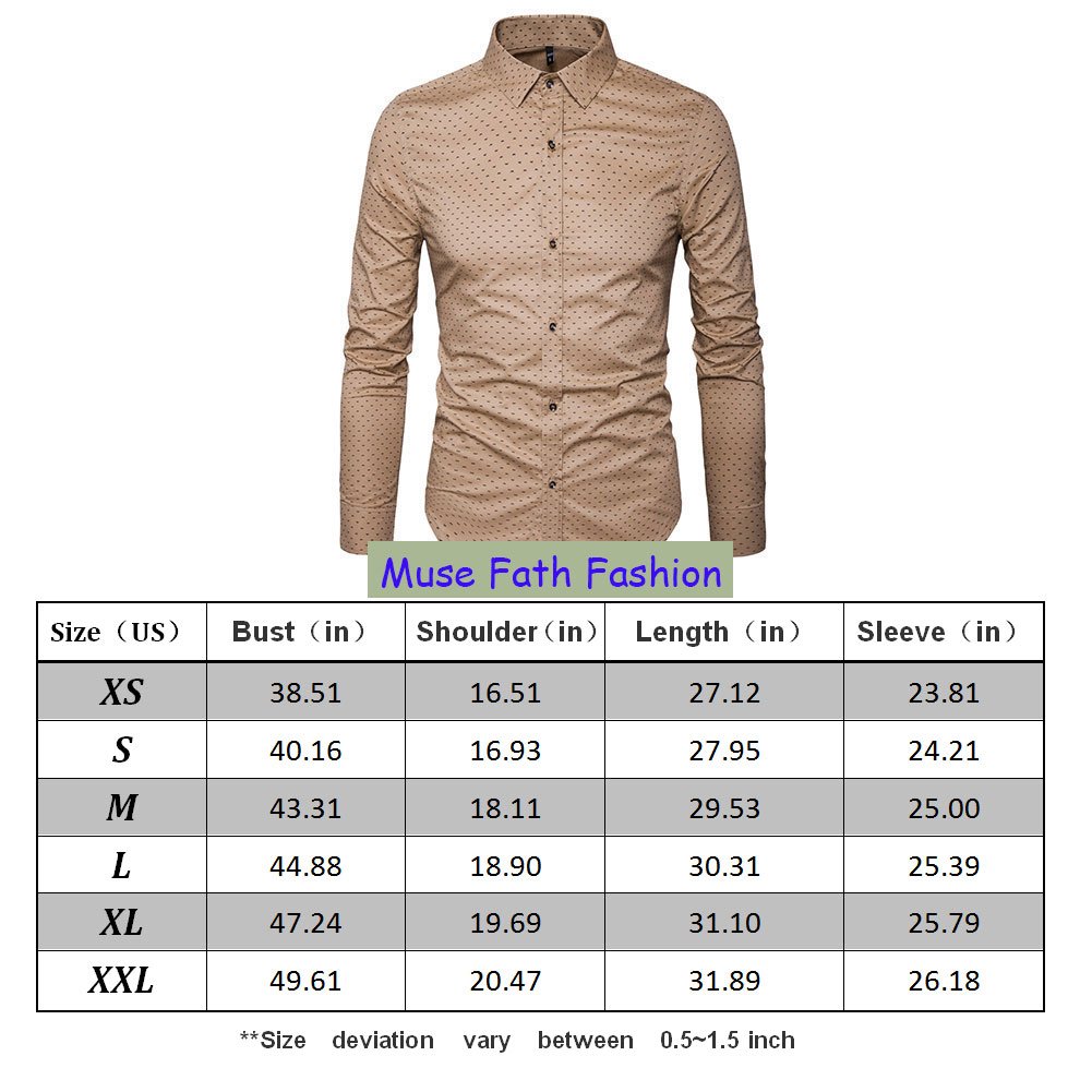 MUSE FATH Men’s Printed Dress Shirt-Cotton Casual Long Sleeve Shirt-Button Down Wedding Dress Shirt-White-L