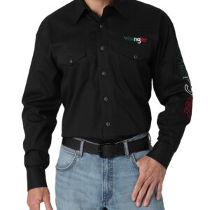 Wrangler Men's Western Logo Two Pocket Long Sleeve Button Shirt, Black