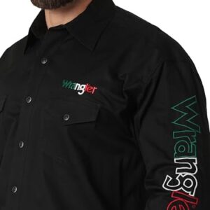 Wrangler Men's Western Logo Two Pocket Long Sleeve Button Shirt, Black