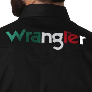 Wrangler Men's Western Logo Two Pocket Long Sleeve Button Shirt, Black