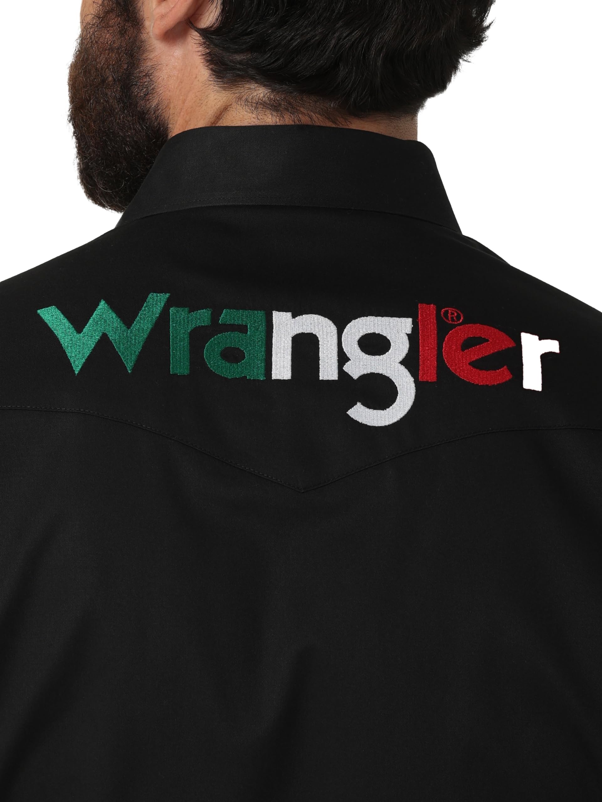 Wrangler Men's Western Logo Two Pocket Long Sleeve Button Shirt, Black