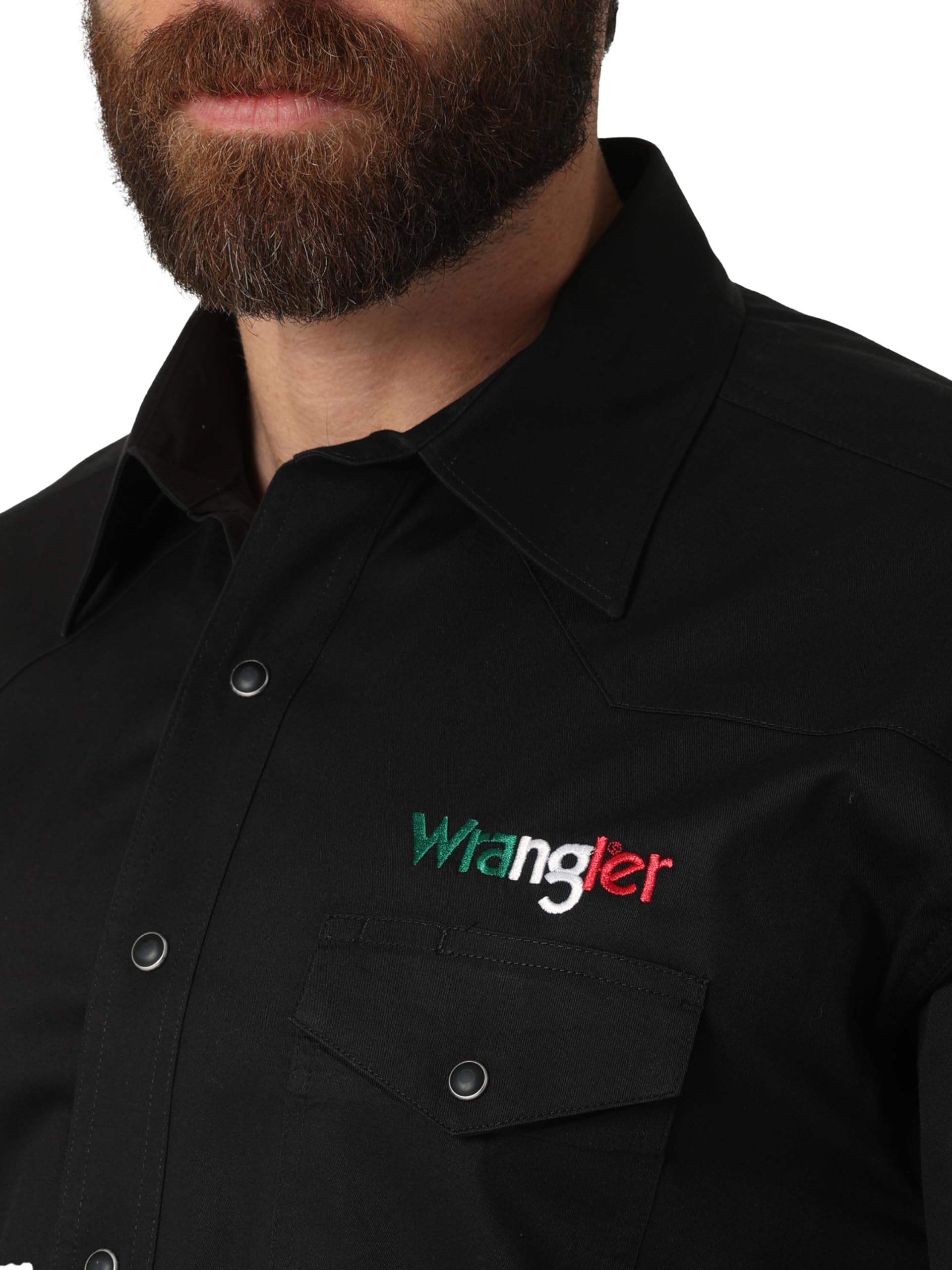 Wrangler Men's Western Logo Two Pocket Long Sleeve Button Shirt, Black