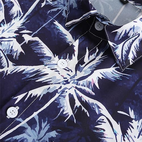 KYKU Mens Summer Shirts Soft Hawaiian Shirt Button Down, Palm Tree Blue, Medium