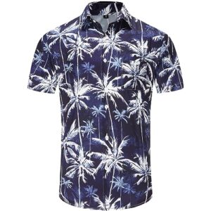 KYKU Mens Summer Shirts Soft Hawaiian Shirt Button Down, Palm Tree Blue, Medium