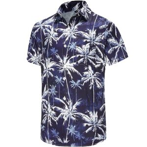 KYKU Mens Summer Shirts Soft Hawaiian Shirt Button Down, Palm Tree Blue, Medium