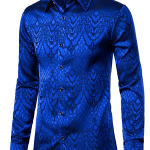 ZEROYAA Men's Hipster Slim Fit Long Sleeve Gothic Jacquard Button Up Dress Shirts for Party Prom ZLCL32-Royal Blue Large