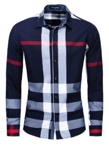 men's long sleeve slim-fit lightweight plaid cotton shirt (199, royal blue, large+)