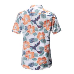 Dioufond Men Hawaian Shirts Short Sleeve Aloha Hawaii Tropical Shirt White Hawaiian L