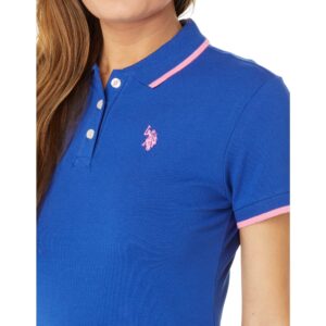 U.S. Polo Assn. Women's Classic Stretch Pique Polo Shirt - Ladies Cotton Short Sleeve Golf Shirt, Women's Polo Shirts for Work, School, Tennis & Semi-Formal Events - Blue Raft (Large)