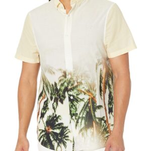 GUESS Men's Short Sleeve Collins AOP Shirt, Palms Print Green