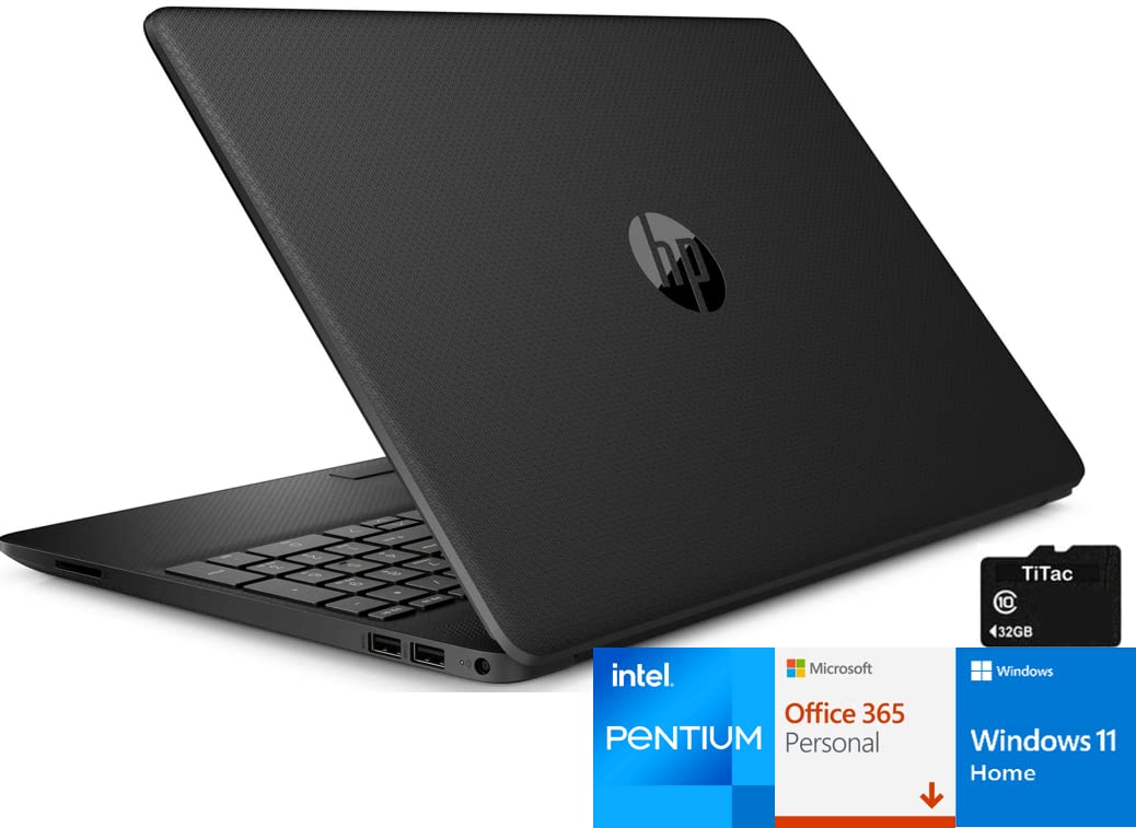 HP Pavilion 15.6" HD Laptop Computer, Intel Pentium Processor, 8GB RAM, 128GB SSD, Webcam, USB-C, HDMI, Ethernet RJ-45, WiFi, Includes 1-Year Microsoft 365, Windows 11 S, Black, TiTac Card