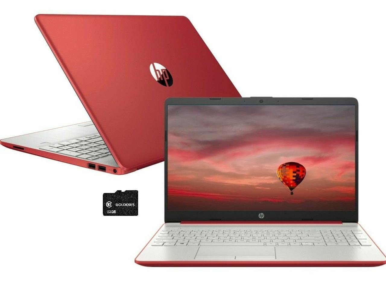 HP 2021 Pavilion 15.6" HD Laptop Computer, Intel Pentium Processor, 8GB RAM, 128GB SSD, HD Webcam, USB-C, HDMI, Ethernet RJ-45, Windows 10 S, Red, GOLDOXIS Card