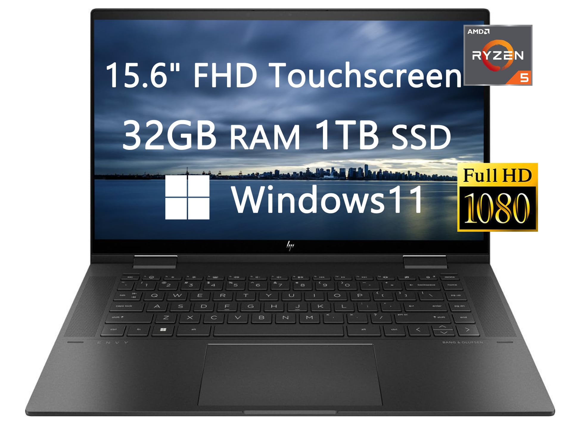 HP 2023 Newest Upgraded ENVY x360 Touch-Screen Laptops for College Student & Business, 15.6" FHD Computer, AMD Ryzen 5 5625U, 32GB RAM, 1TB SSD, Fast Charge, Webcam, Windows 11, LIONEYE HDMI Cable