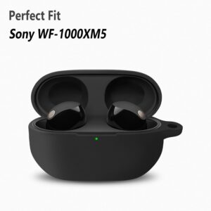 Geiomoo Silicone Case for Sony WF-1000XM5, Protective Cover with Carabiner (Black)