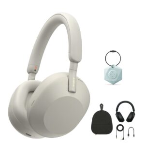 sony wh-1000xm5 wireless noise canceling over-ear headphones (silver) bundle with my bluetooth locator keychain finder (2 items)