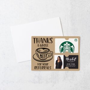 set of thanks a latte gift card and business card holder | greeting card with envelope | client gift | promote business| referral | m14-m008