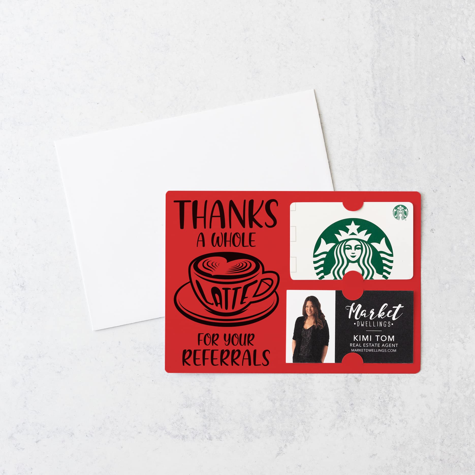 SET of Thanks A Latte Gift Card and Business Card Holder | Greeting Card with Envelope | Client Gift | Promote Business| Referral | M14-M008