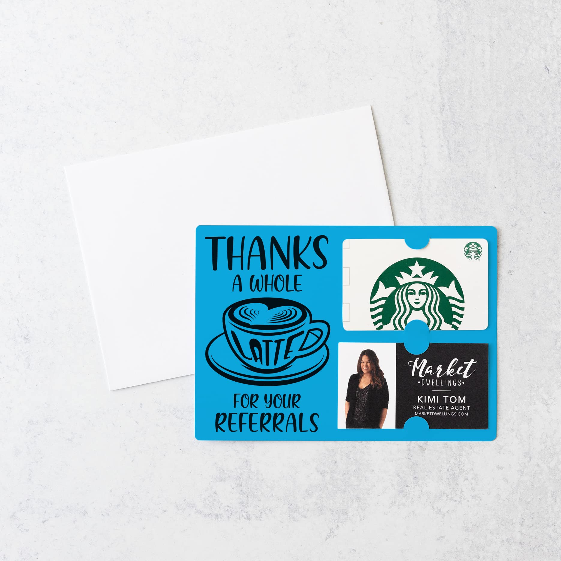 SET of Thanks A Latte Gift Card and Business Card Holder | Greeting Card with Envelope | Client Gift | Promote Business| Referral | M14-M008