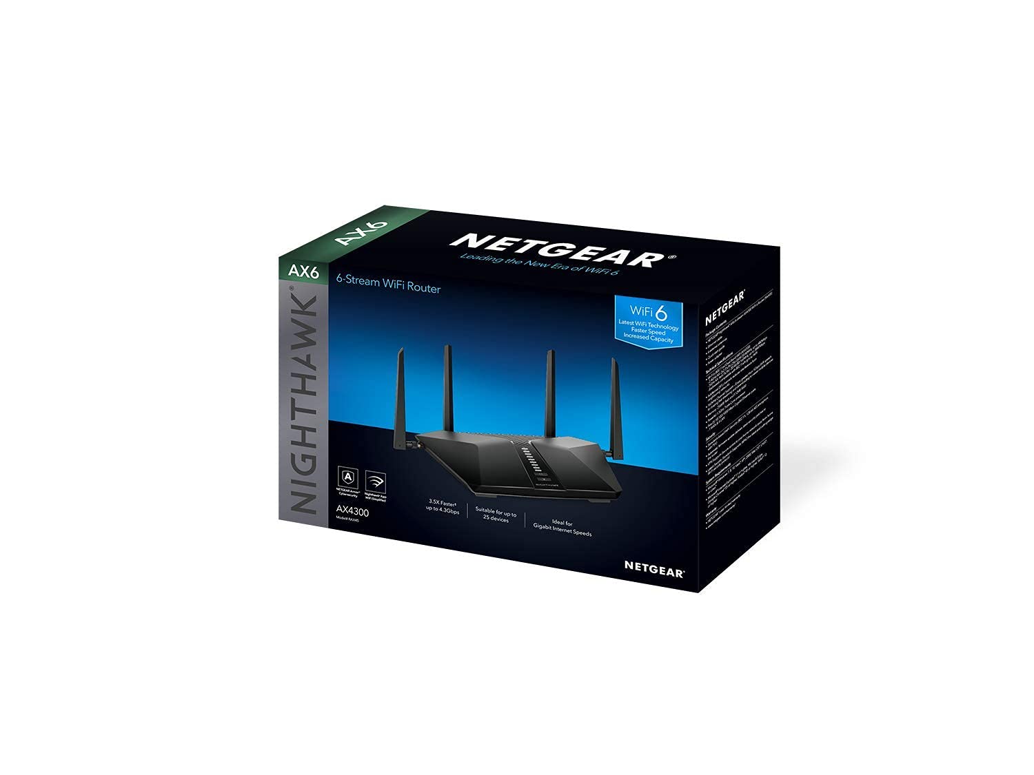 Netgear Nighthawk AX6 6-Stream AX4300 WiFi 6 Router (RAX45-100NAS) (Renewed)