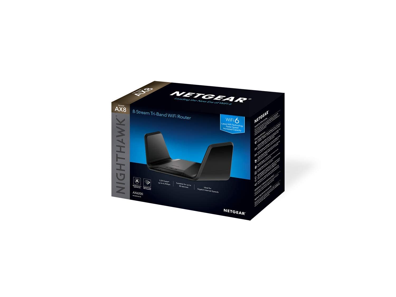 Netgear Nighthawk Tri-Band AX8 8-Stream AX6200 WiFi 6 Router (RAX78 (Renewed)