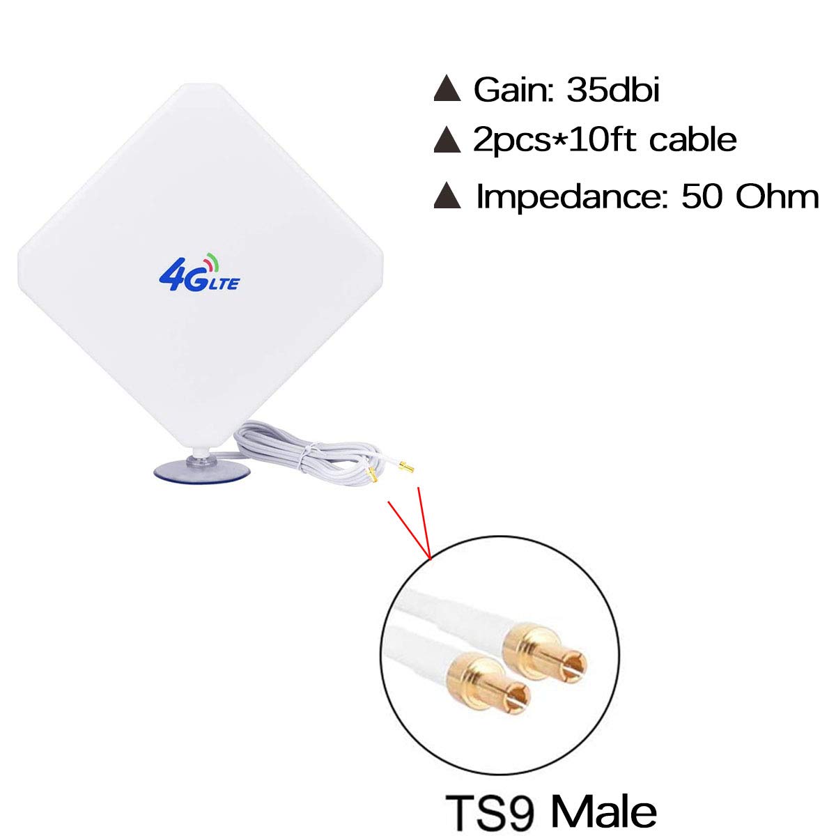 4G Antenna TS9 LTE Antenna High Gain Long Range Network Antenna with Suction Cup and 10ft Extension Cable for 4G WiFi Router Mobile Hotspot Outdoor Signal Booster TS9 Male Connector