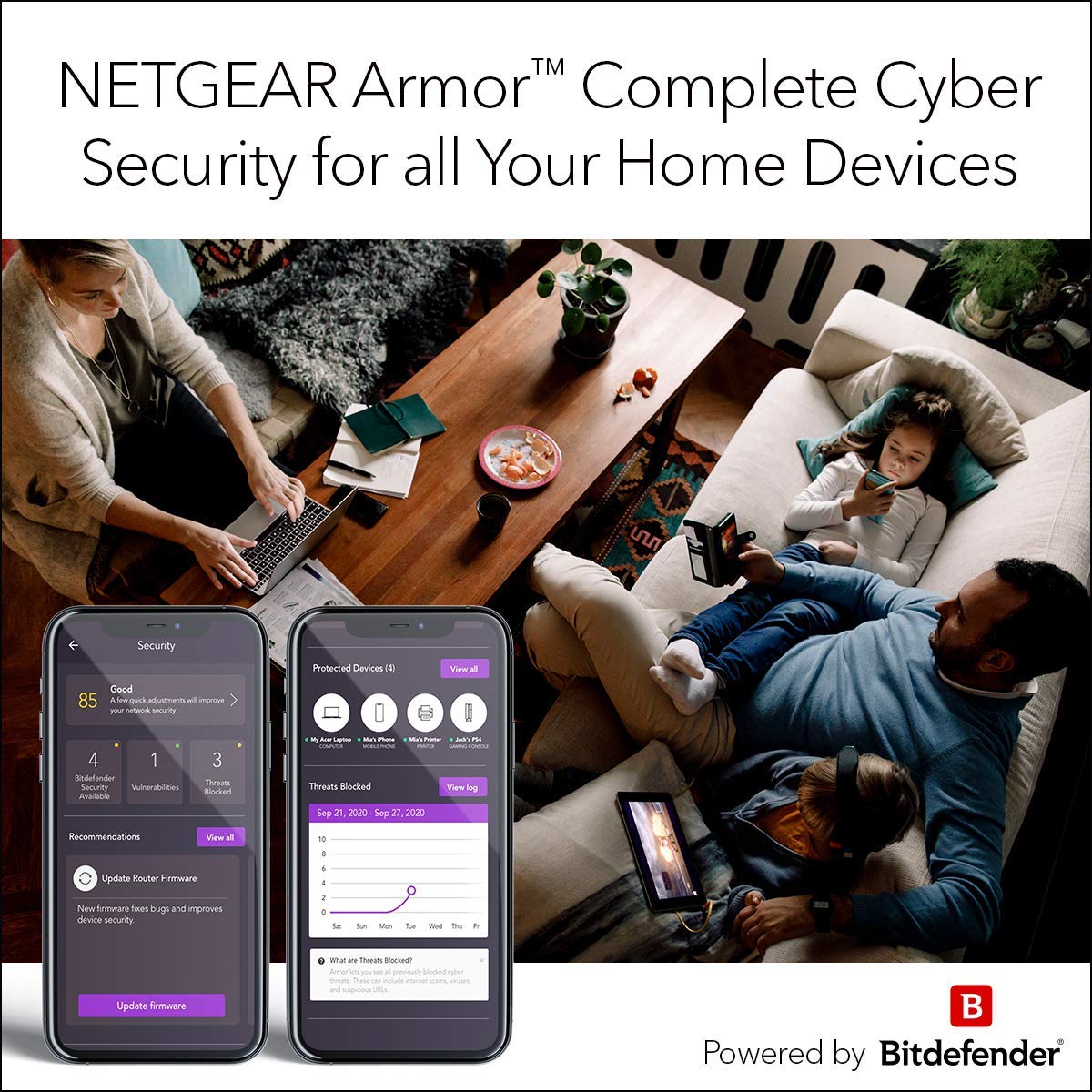 NETGEAR Nighthawk Advanced Whole Home Mesh WiFi 6 System (MK63S) with Free Armor Security – AX1800 Router with 2 Satellite Extenders, Coverage up to 4,500 sq. ft. and 25+ Devices (Renewed)