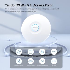 Tenda WiFi 6 AX3000 Dual Band Gigabit Long-Range Ceiling Mount Access Point(I29)|Coverage 5400 sq.ft|PoE+ Powered|Surport IEEE 802.11ax Wave 2, OFDMA, Seamless Roaming, MU-MIMO|White