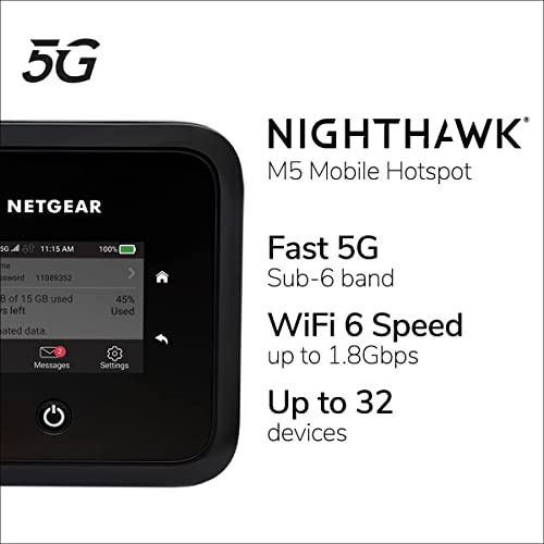 NETGEAR Nighthawk M5 5G Hotspot with WiFi 6 (MR5200) Ultrafast Router | Works Best with AT&T and T-Mobile | Connects Up to 32 Devices | Secure Wireless Network Anywhere