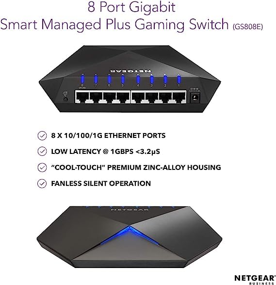 NETGEAR Nighthawk S8000 Gaming & Streaming Advanced 8-Port Gigabit Ethernet Switch (GS808E) Renewed