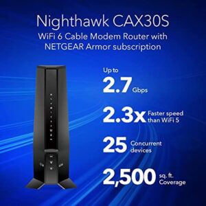 NETGEAR Nighthawk CAX30S - 100NAS AX2700 Wi-Fi 6 Cable Modem Router - Compatible with Xfinity, Spectrum, and Cox, (Up to 2.7Gbps) DOCSIS 3.1- Renewed