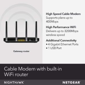 NETGEAR C7500-100NAS NETGEAR Nighthawk X4 (24x8) AC3200 DOCSIS 3.0 Cable Modem WiFi Router Combo Gateway| Certified for Xfinity by Comcast, COX, Spectrum & More(C7500-100NAR) (Renewed)