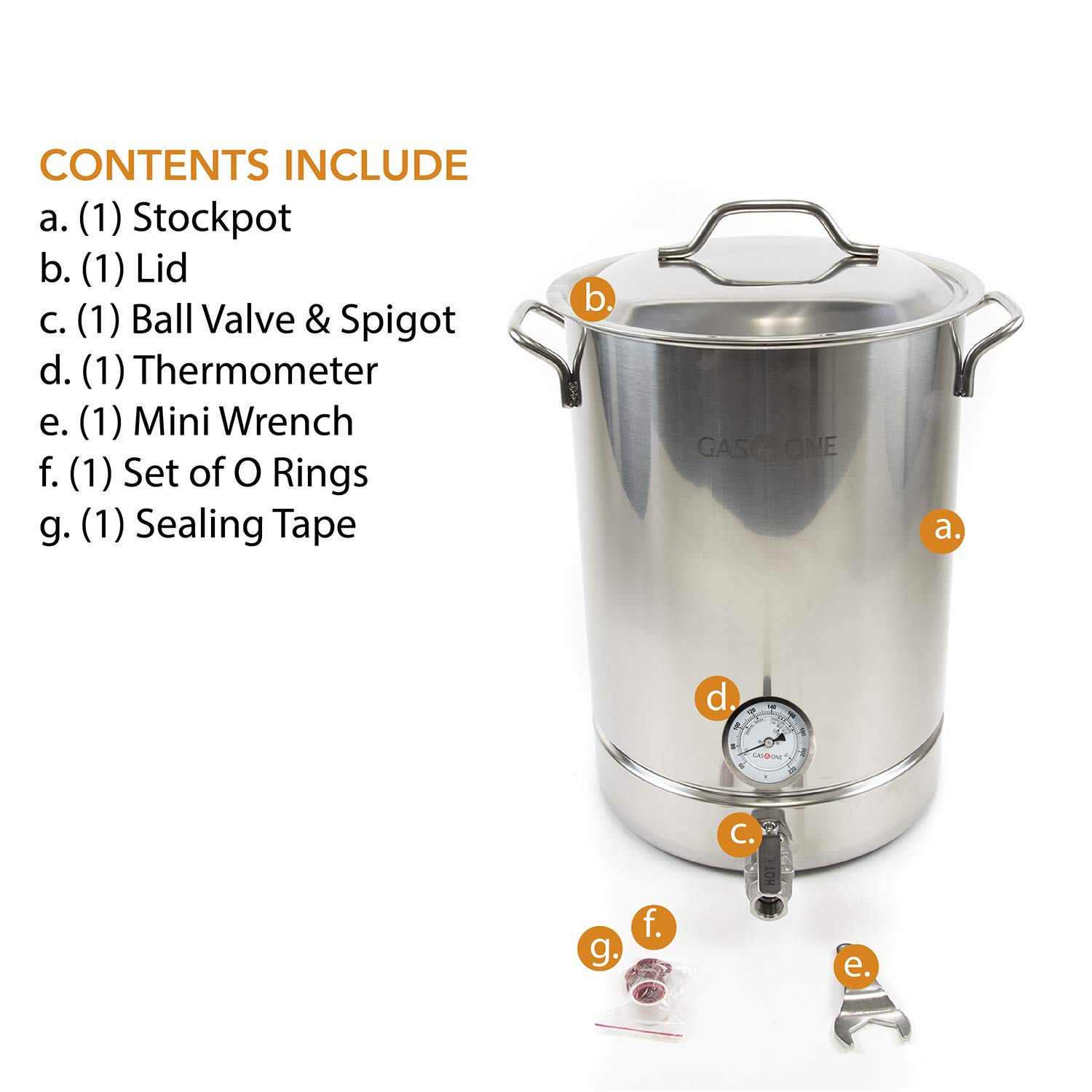 GasOne BS-40 Stainless Steel Kettle Pot Pre Drilled 4 PC Set Quart Tri Ply Bottom for Beer Includes Lid, Thermometer, Ball Valve Spigot-Home Brewing Supplies, 40 QT/10 GALLON