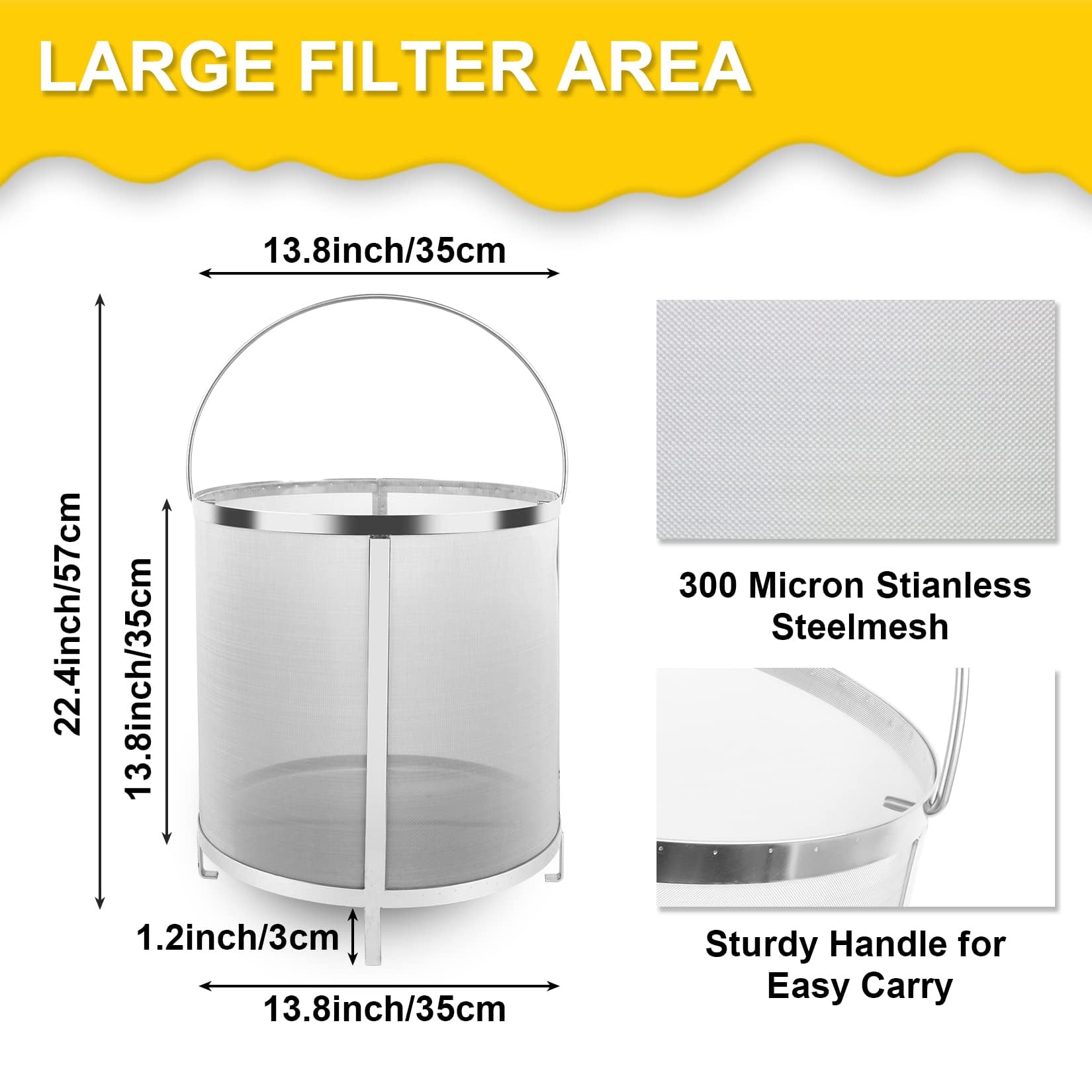 psler 13.8×13.8 inch (35×35cm) Wine Beer Dry Hops Filter Brewing Hopper Strainer 300 Micron Mesh Barrel Brewing Grain Basket Strainer for Homebrew Hops Wine Beer Tea Kettle Brew Filter